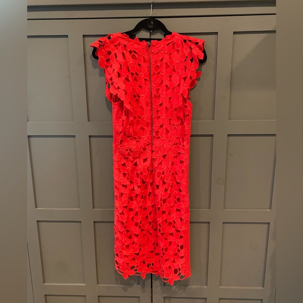 Elie Tahari Morgan Red Macrame Lace Overlay Dress - Picture 3 of 14
